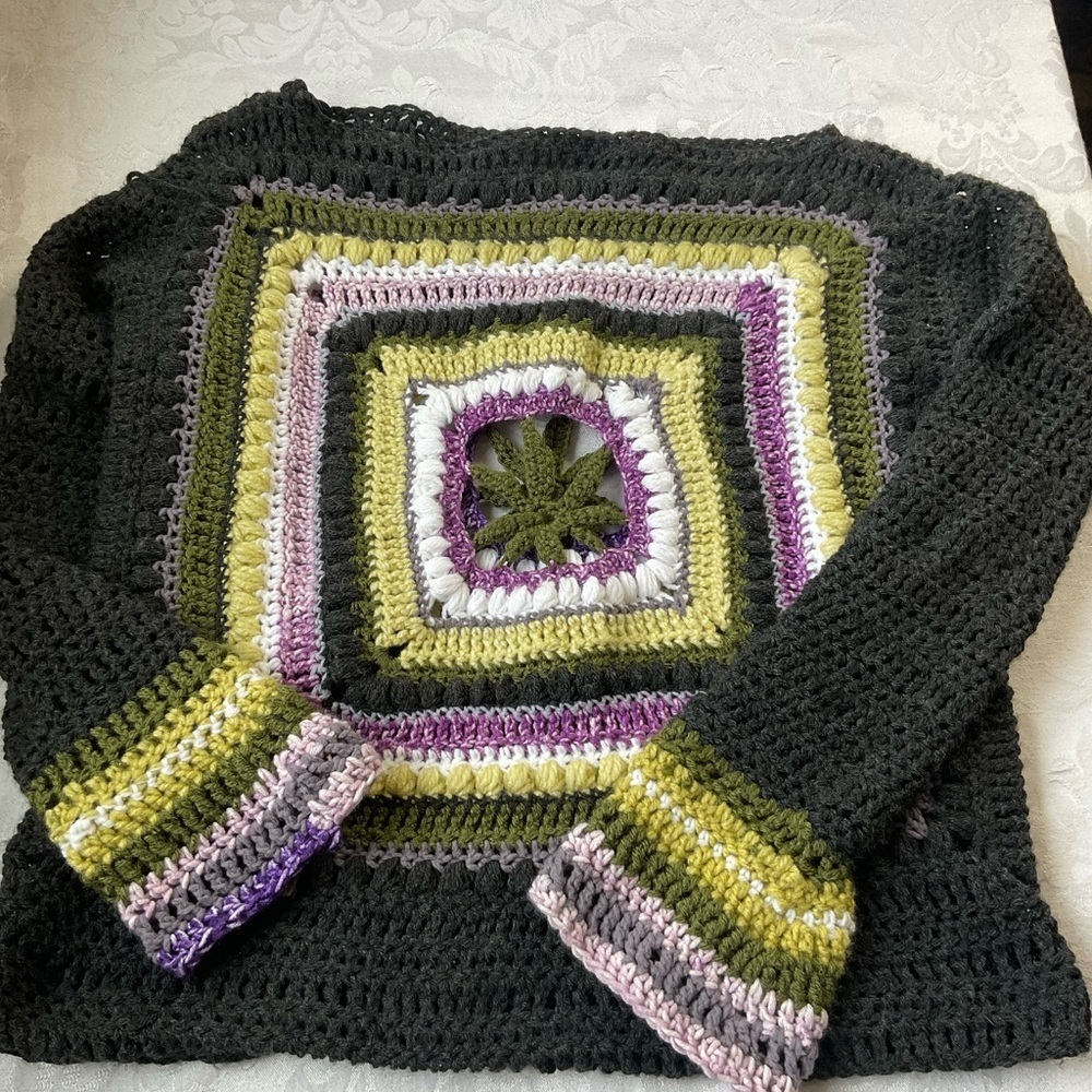 Handmade Crochet Granny Square Sweater Boho Fairycore WItchy Top S/M - Picture 3 of 7